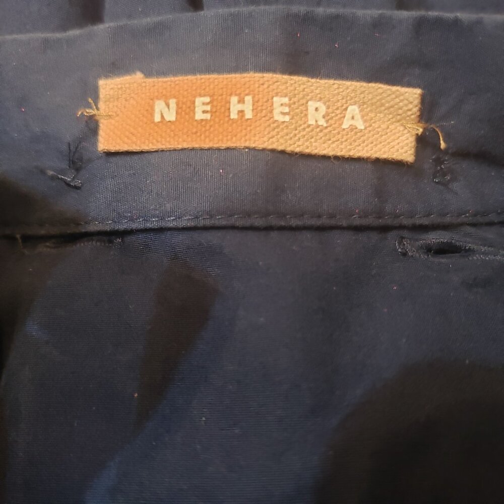Nehera Shirt Dress 8 Navy Band Collar Long Sleeve Pockets Popover Tunic - Picture 10 of 12